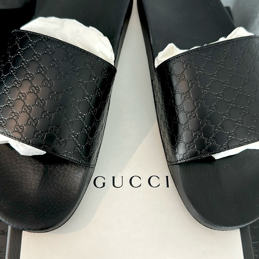Black Gucci Microguccissima Soft Nero Slides size 13